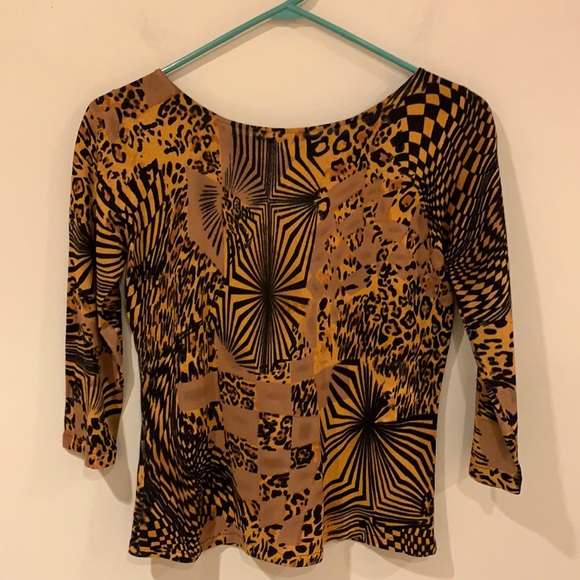 J.A.C Vintage 90s boat neck leopard geometric print blouse top - Picture 1 of 5